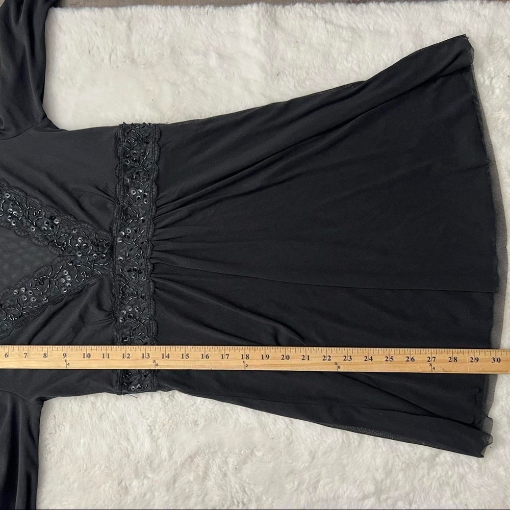 Vintage Beaded Mesh Mini Dress Tunic Black Whimsygoth Dark Romance Goth - Picture 6 of 8